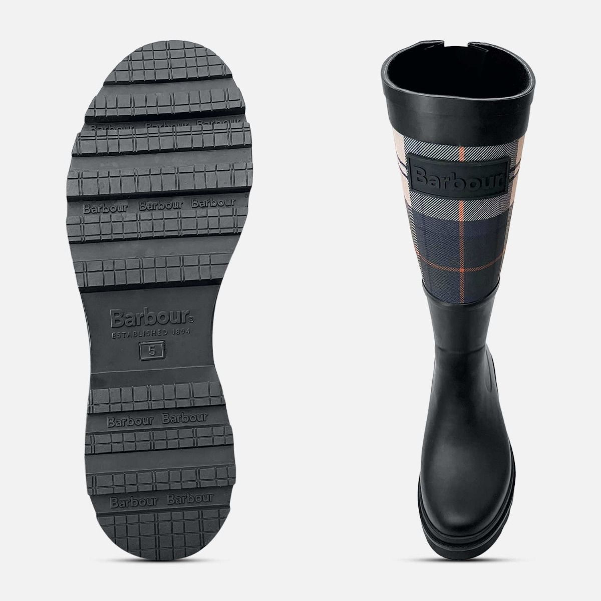 Barbour Full Length Black Platform Dena II Tartan Welly