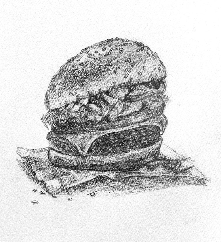 ジュニアクラス会員作品 鉛筆デッサン『ハンバーガー』 - 絵画教室