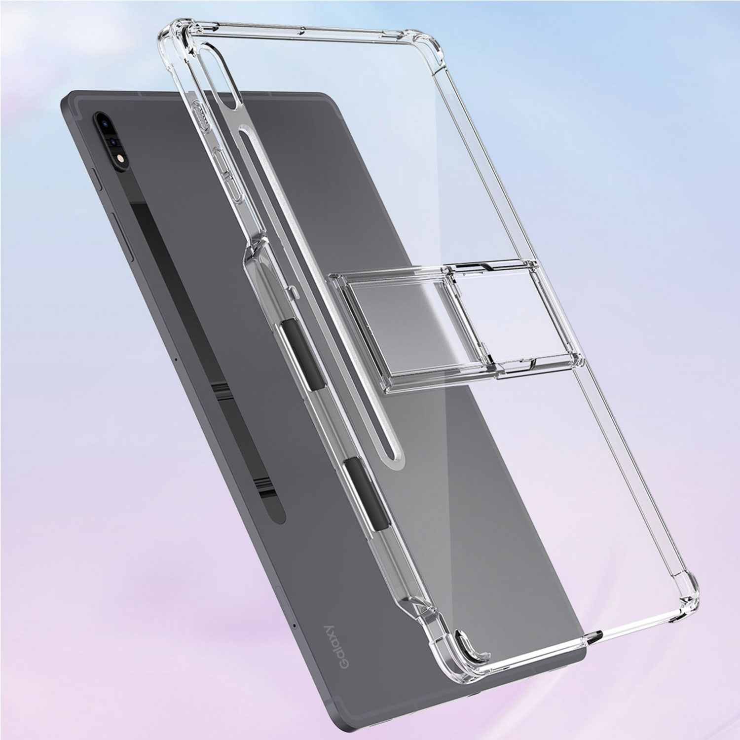 Galaxy Tab S8+】ペンホルダー付きスタンドケース Flexield クリア