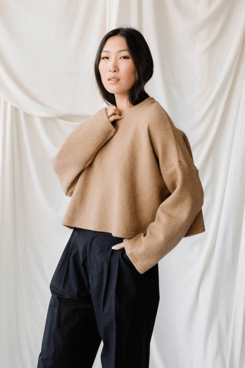 Cropped Crew Sweater in Camel | Sweater | Natalie Busby
