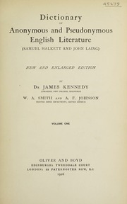 Dictionary of anonymous and pseudonymous English literature