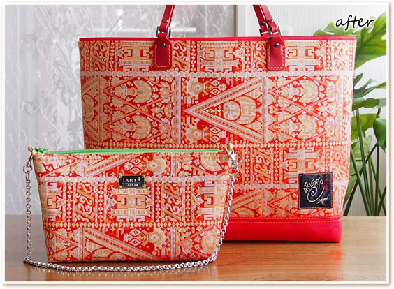 帯リメイク実例】再オーダーで、帯トートバッグとクラッチバッグを