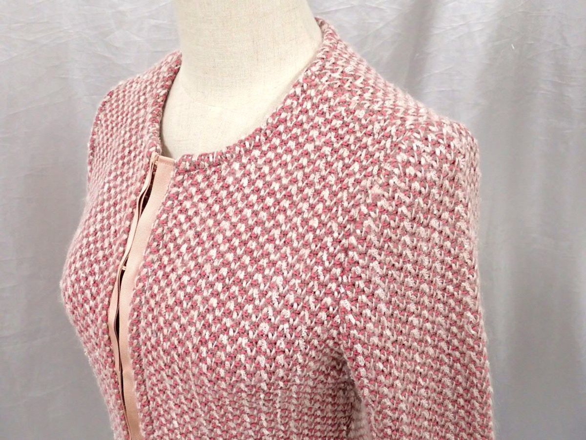 美品♡Harrods ハロッズ ノーカラー ツイード ジャケット ピンク 2