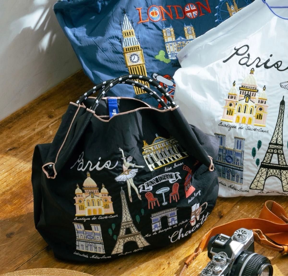 チャコット×ボールアンドチェーン 新作パリ柄 PARIS トート ブラック M