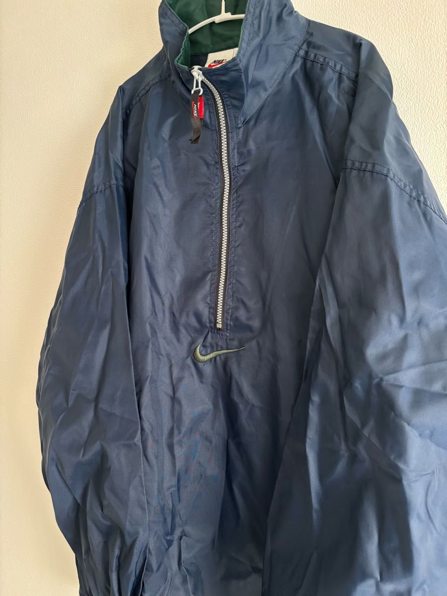 NIKE 90s ナイロンジャケット ネイビー ハーフジップ ビッグロゴ