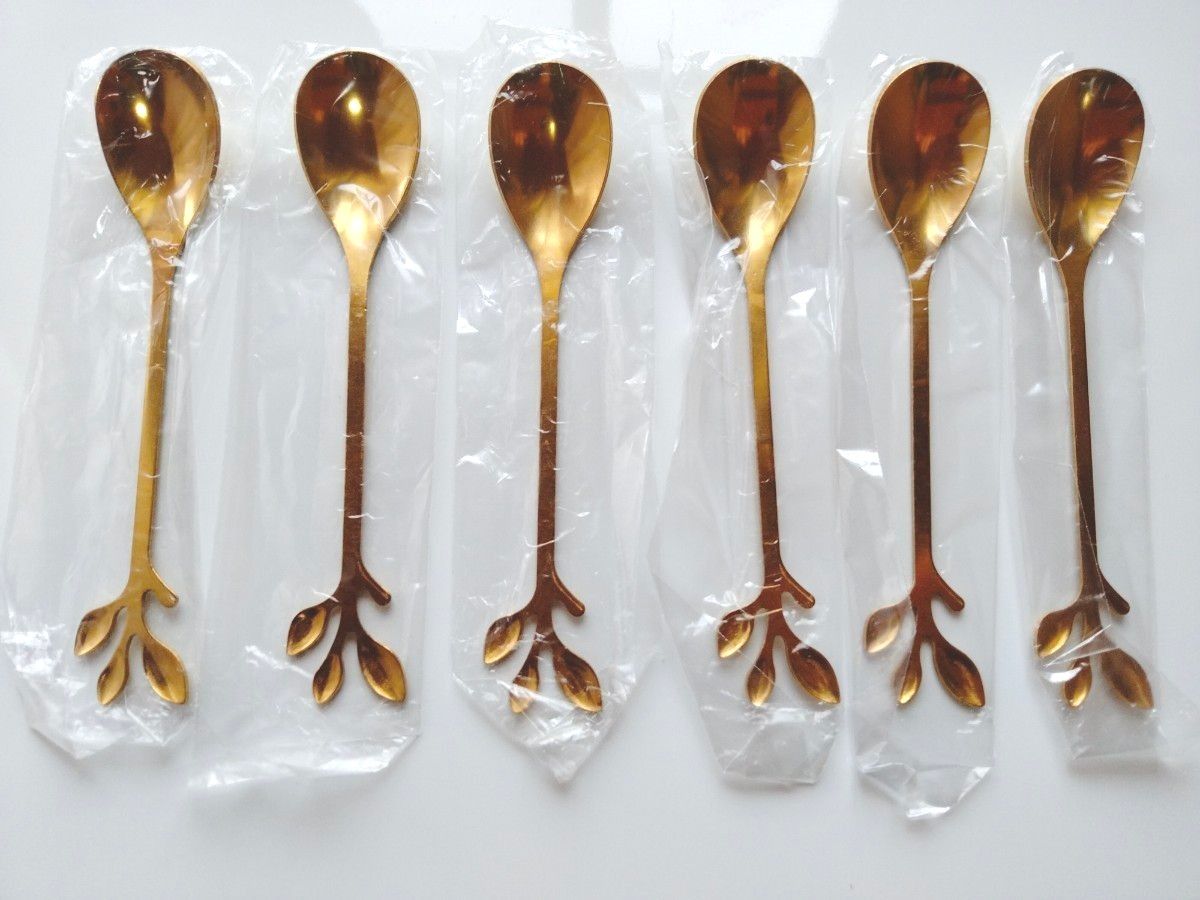 葉っぱスプーン 6本セット カトラリー ゴールドカラー ステンレス製