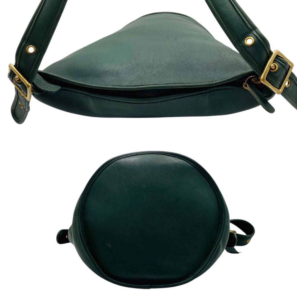 美品 オールドコーチ ショルダーバッグ バケツ型 グリーン レザー 9085