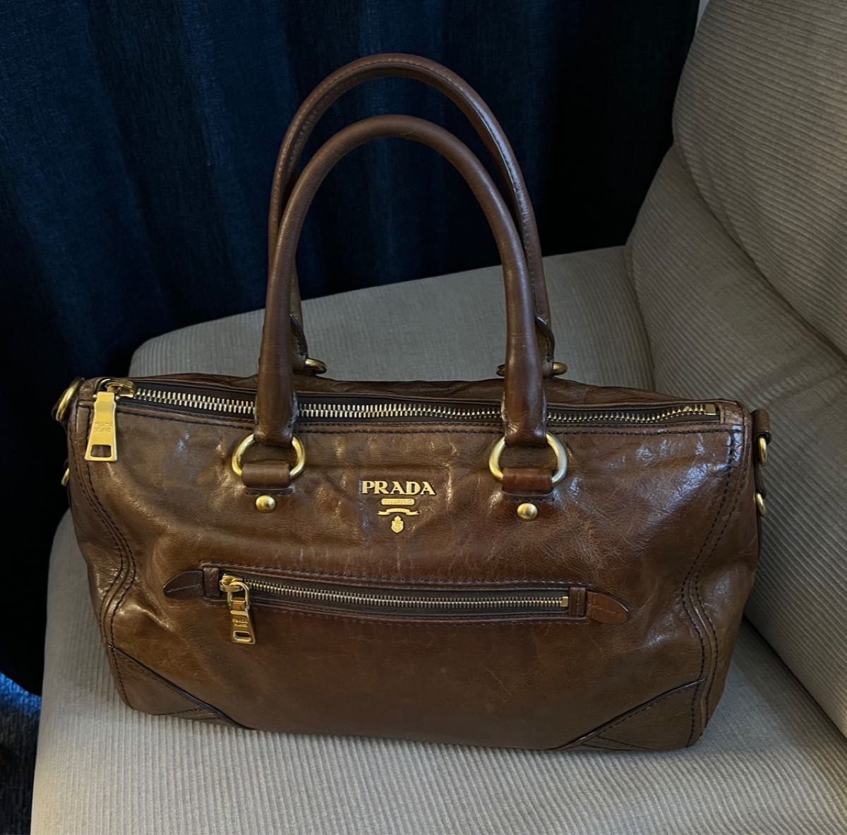 正規品 PRADA プラダ ヴィンテージ レザー ショルダー トートバッグ