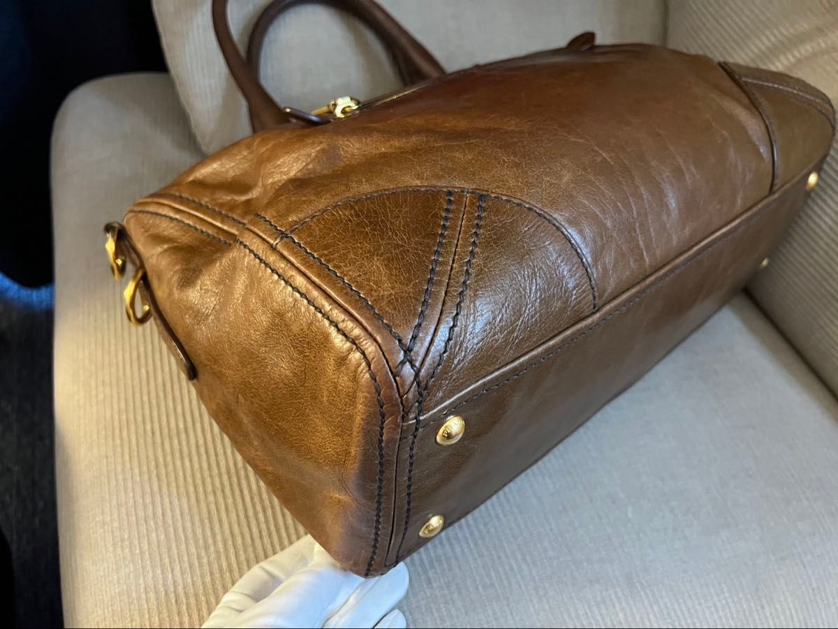 正規品 PRADA プラダ ヴィンテージ レザー ショルダー トートバッグ