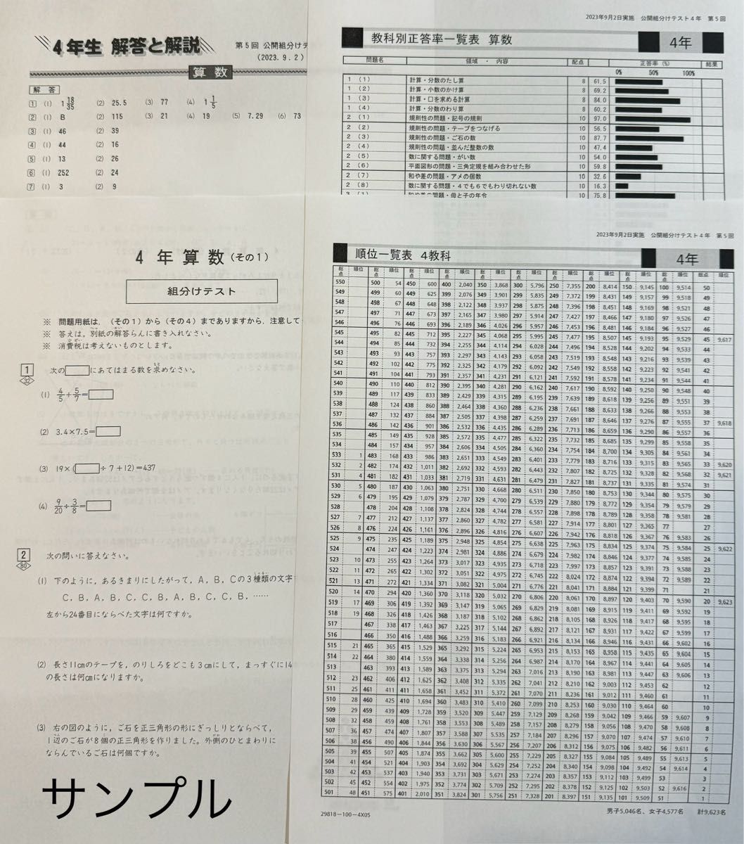 四谷大塚 2024年 4年生 組分けテスト 問題・解答／解説集セット 早稲