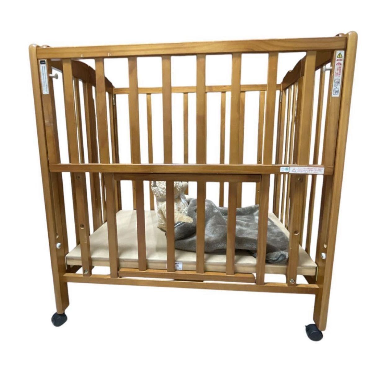 大和屋 パタン折りたたみミニベビーベッド 高さ調整可 下段収納 木製