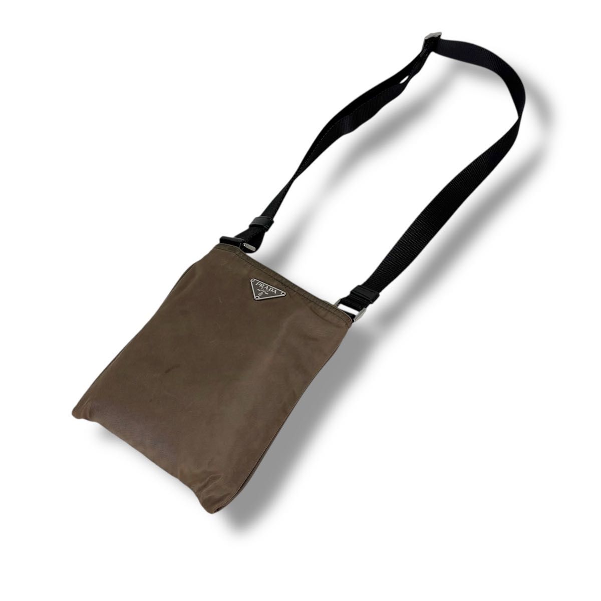 プラダ PRADA ミニショルダーバッグ テスートナイロン グレージュ 三角