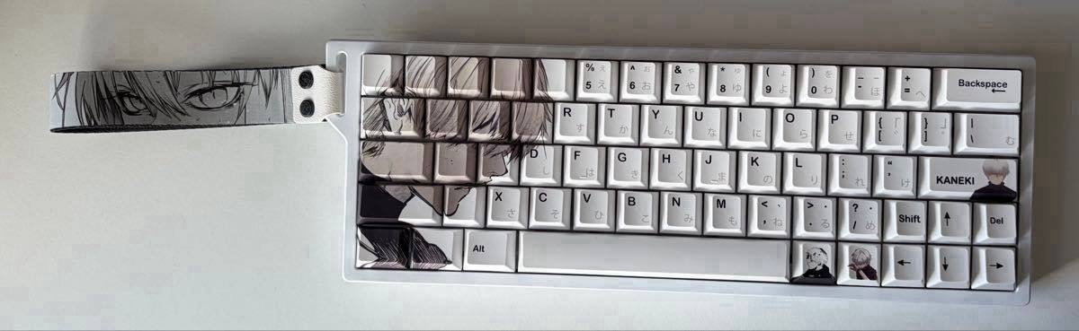 HM66 カスタムキーボード（谷雨PCB）白色アルミケース＋赤色アルミ