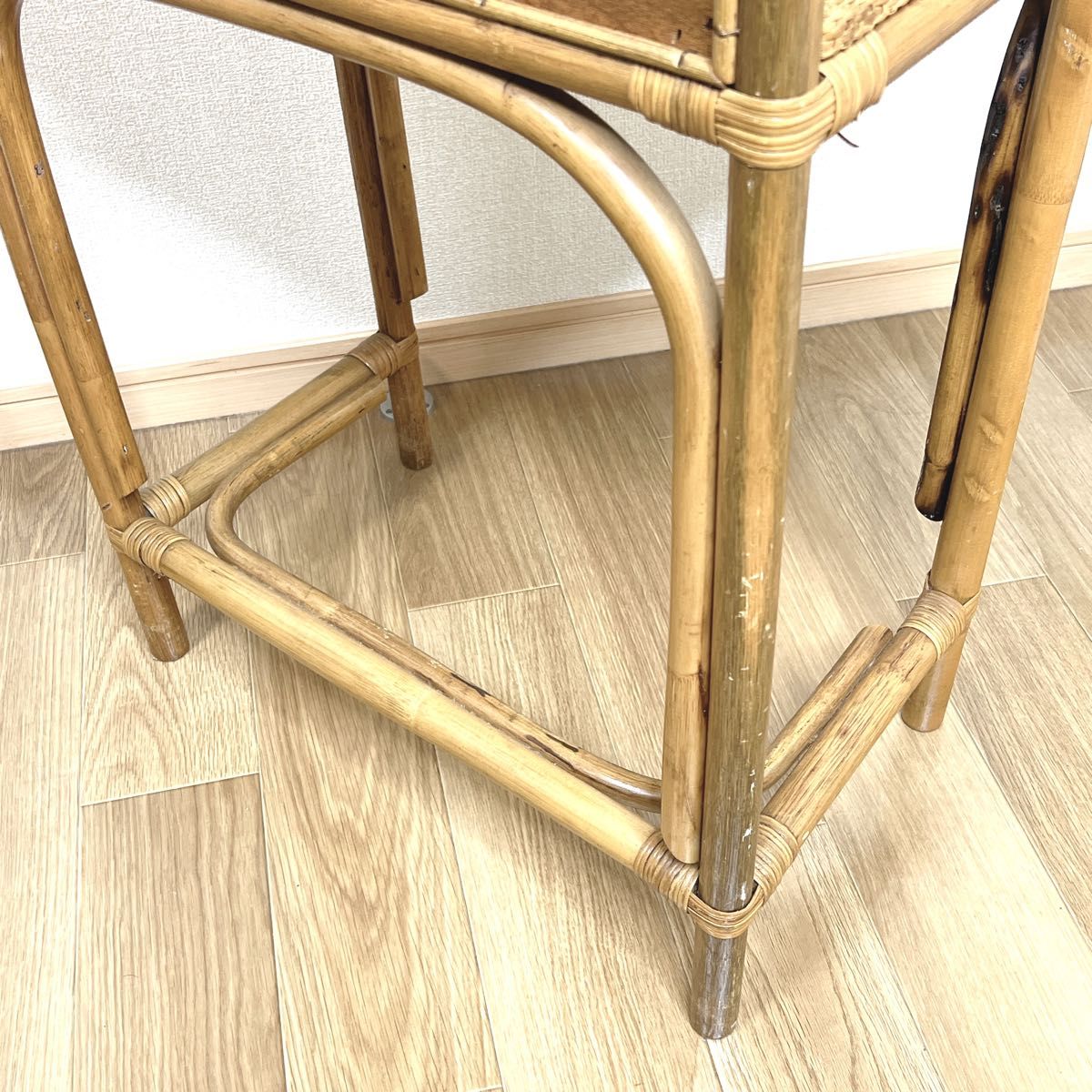 良品】 ラタン ドレッサー 鏡台 スツール付き 籐家具 古家具 椅子