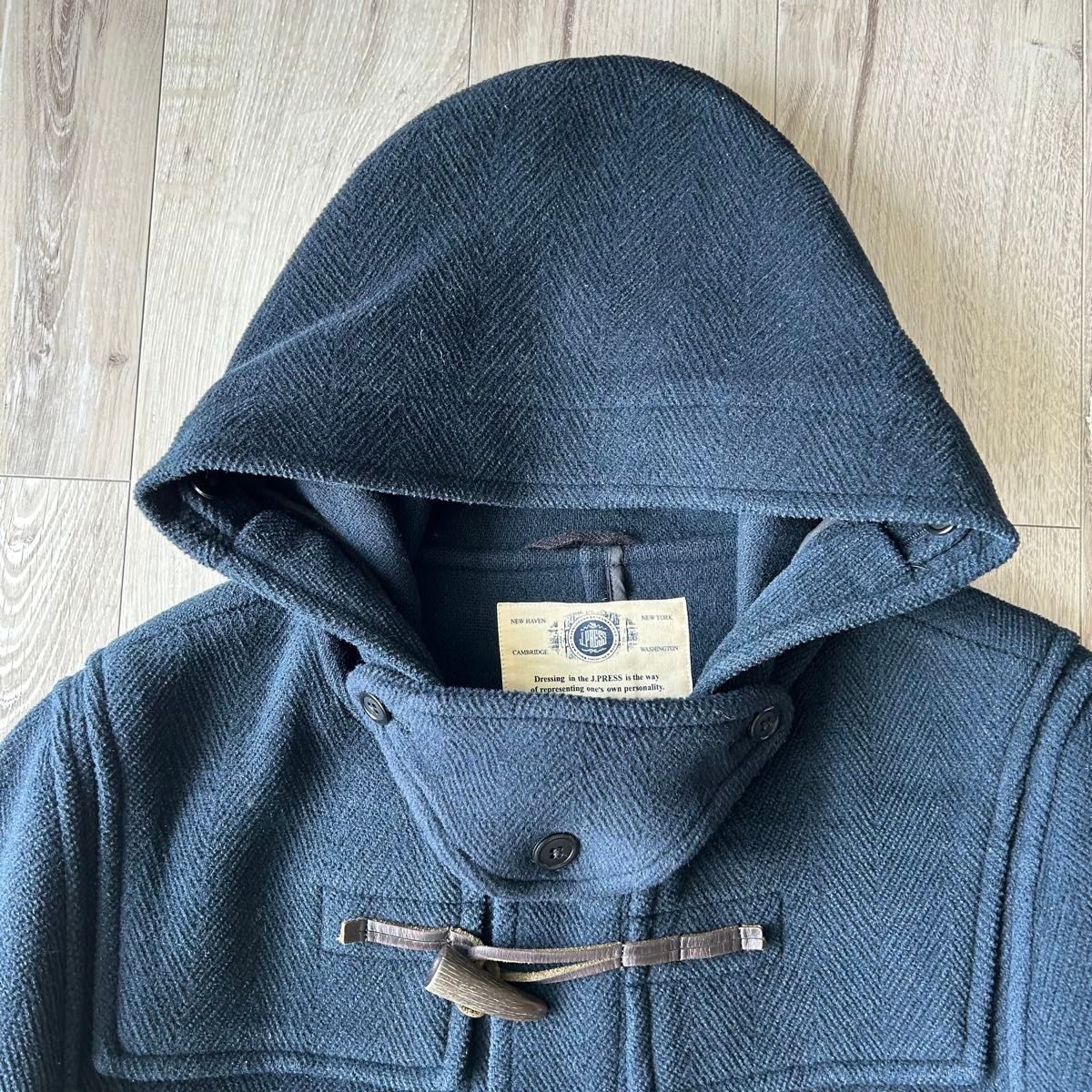 J PRESS ジェイプレス ヘリンボーンダッフルコート ネイビー LL オン