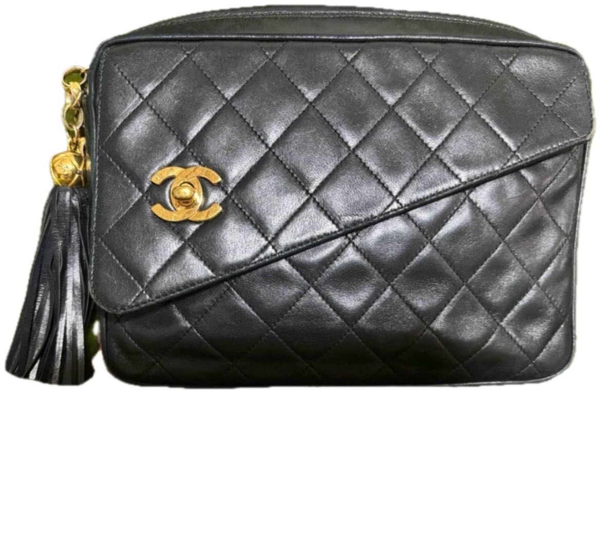 CHANEL シャネル マトラッセ フリンジ チェーンショルダーバッグ 黒