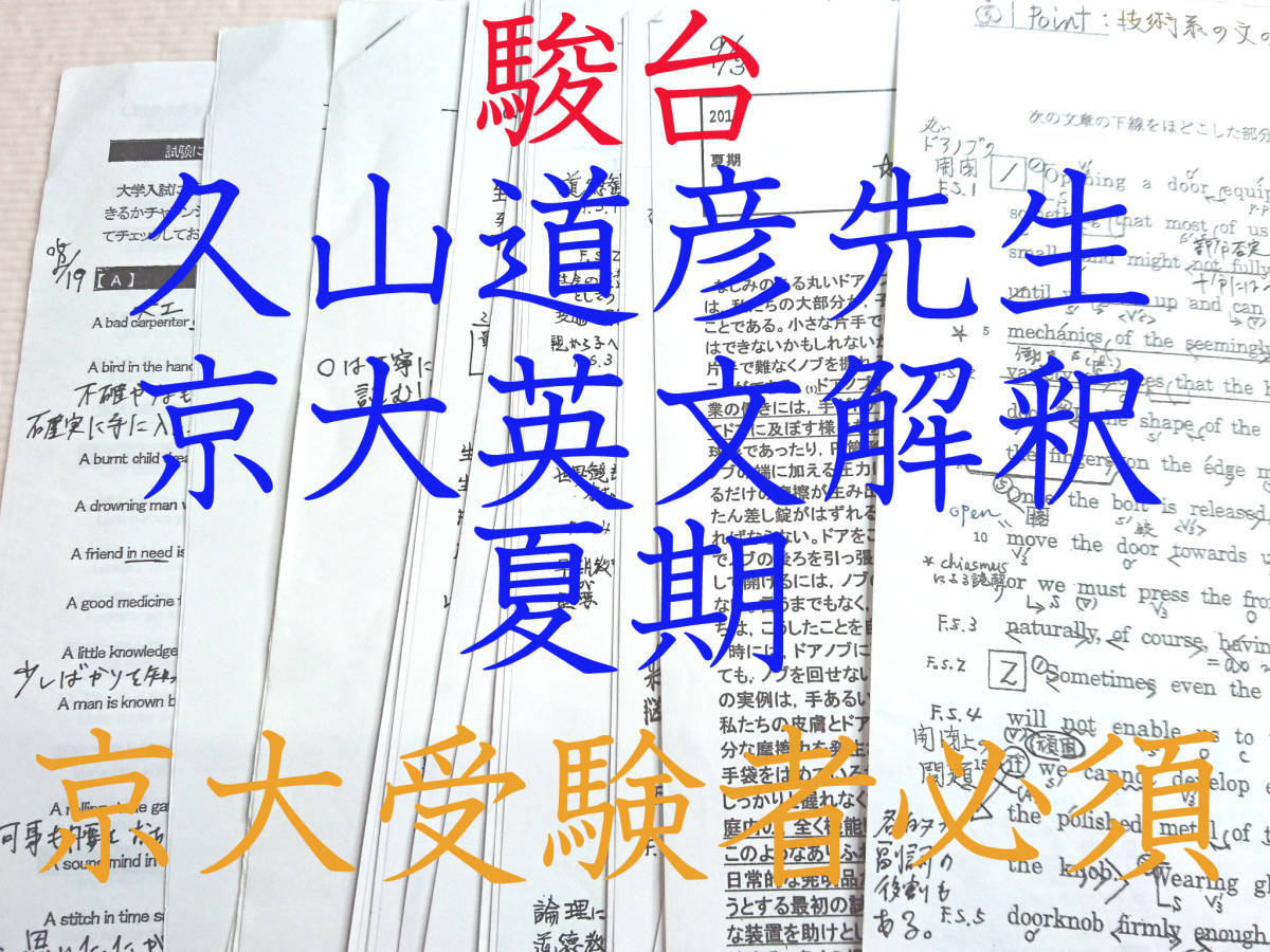 駿台 久山道彦先生 17年夏期 京大英語Ⅰ（英文解釈） 板書ノート・配布