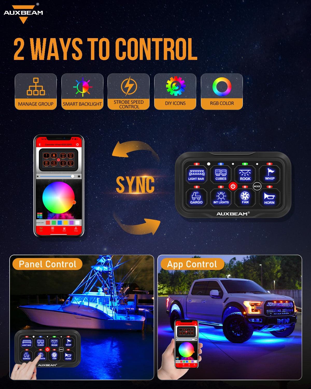 AR-800 8 Gang RGB Switch Panel, Off road Light Controller + 3