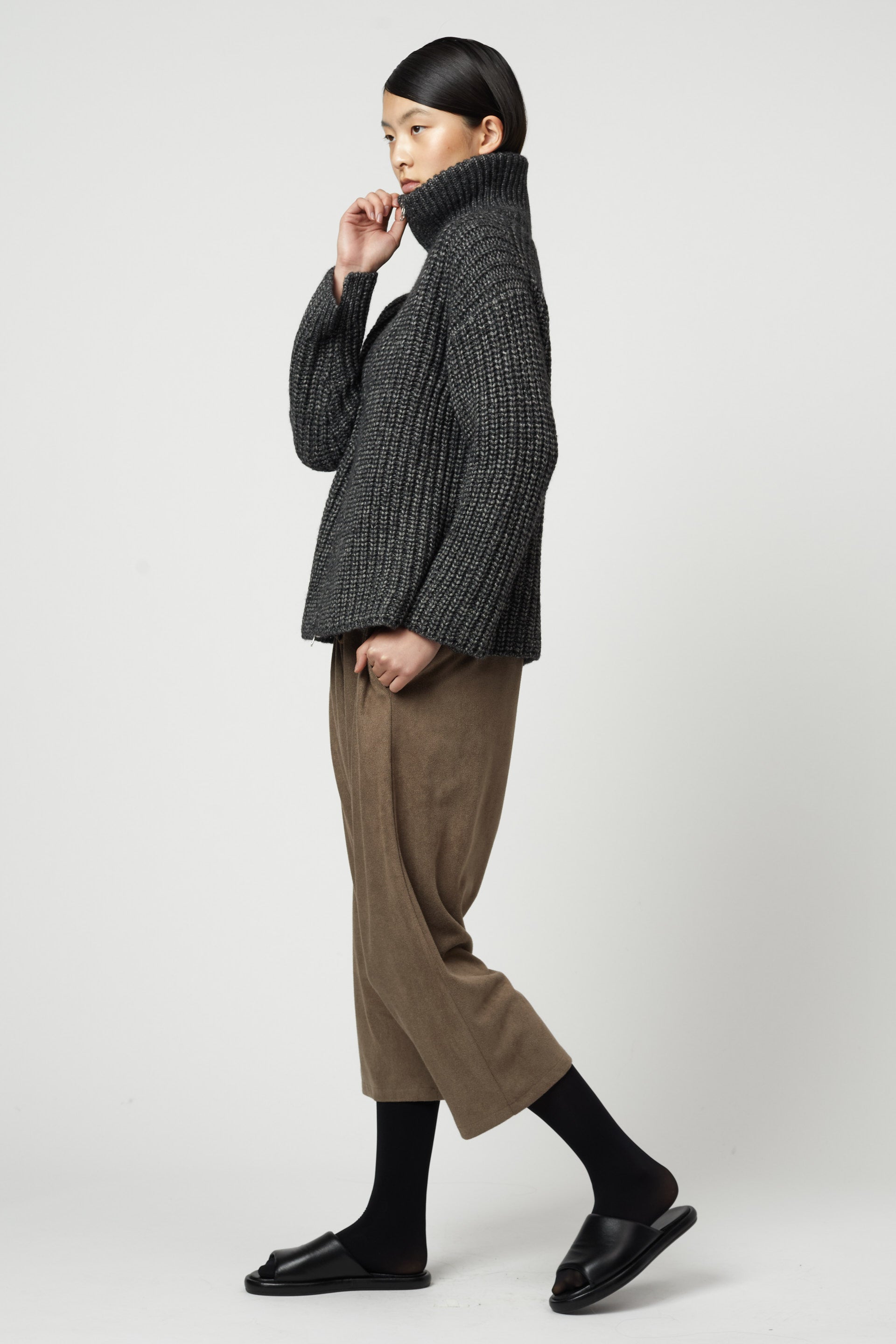 Rib Zip-up Cardigan in Alpaca Pima Blend