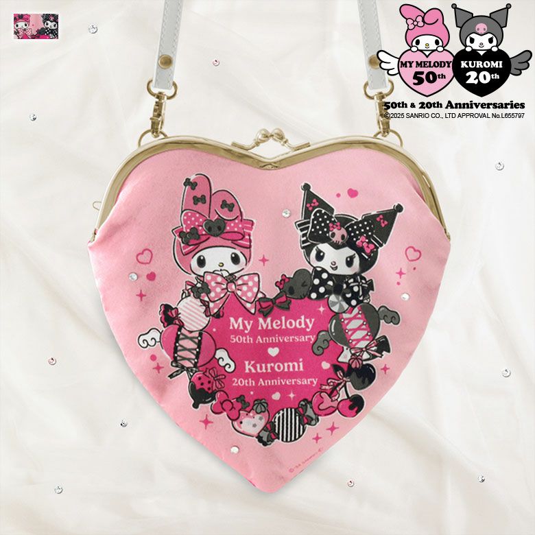 在庫商品】ハート型がま口ポシェット【マイメロディ＆クロミ(W周年