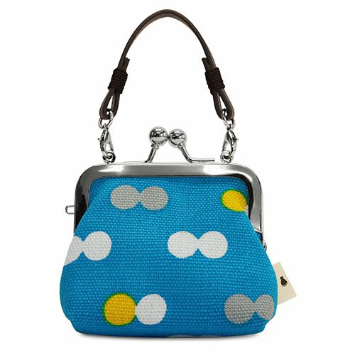 在庫商品】革ヒモ付き手提げがま口財布（小）【帆布・にこだま柄】 [M