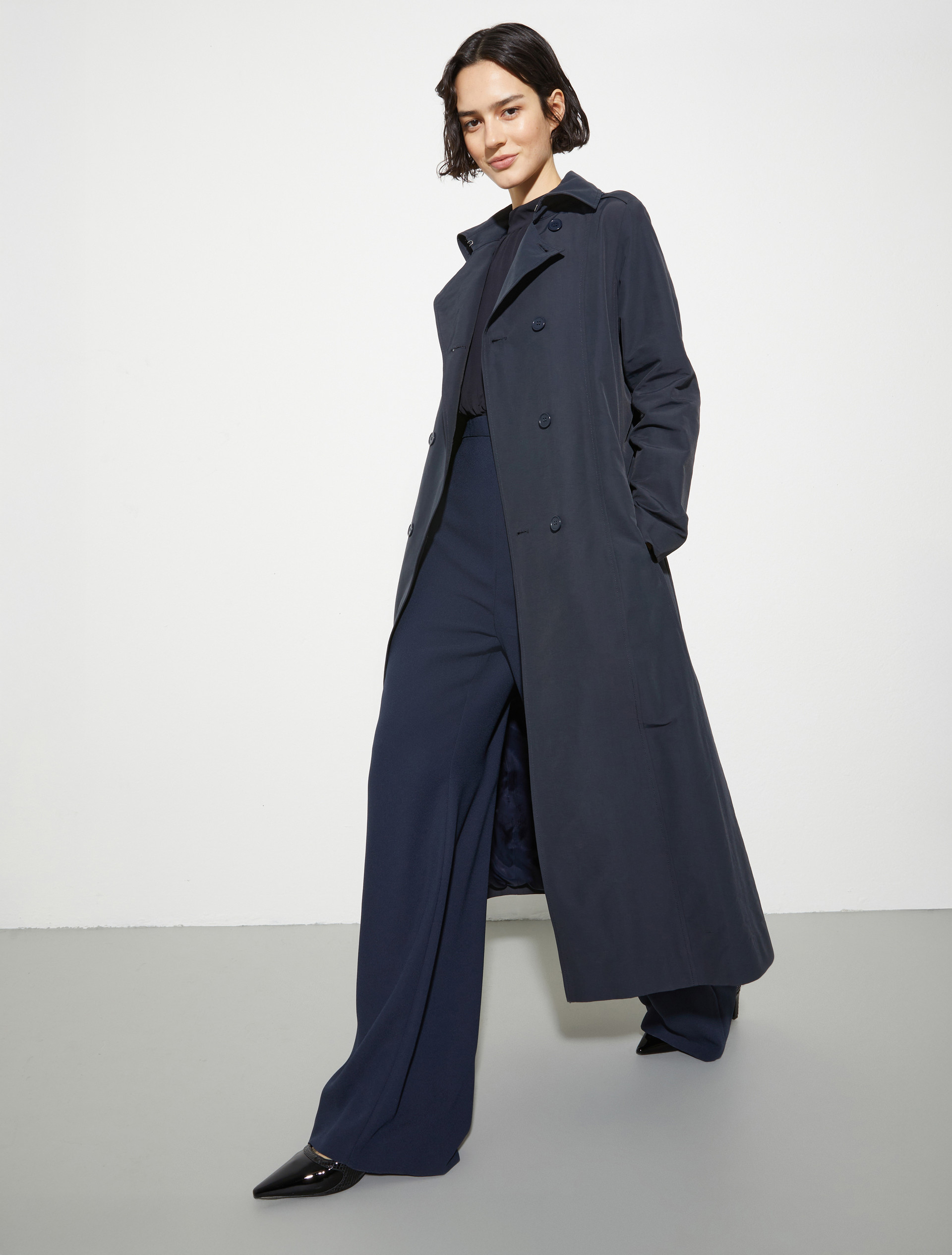 ミロング] ダブルブレスト ロング トレンチ コート, navy | MAX&Co.