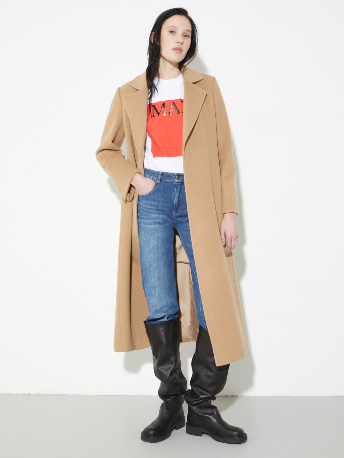 ロングラン] ピュア ウール ベルテッド ロング コート, camel | MAX&Co.