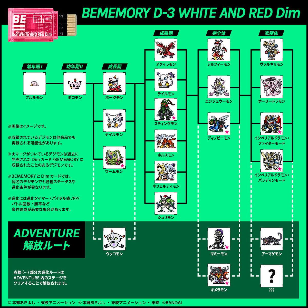 BEMEMORY デジモンアドベンチャー02 D-3 WHITE AND YELLOW Dim & D-3