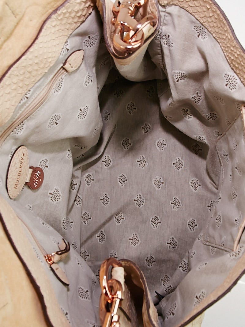 Mulberry Beige Silky Snake Print Leather Oversized Alexa Bag
