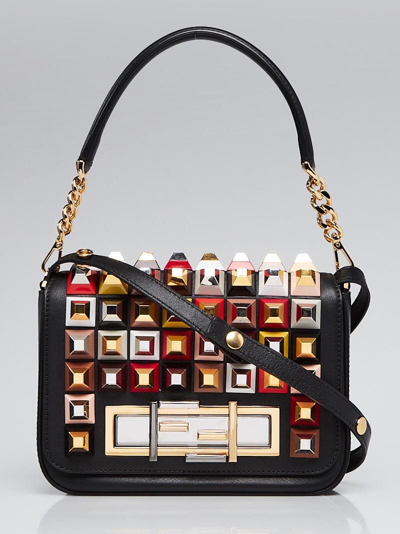 Fendi Black Leather Studded 3Baguette Shoulder Bag 8BR757