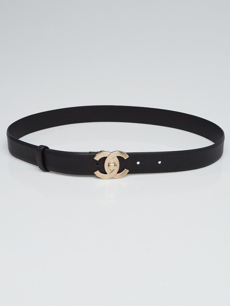 Chanel Black Leather Skinny Turnlock CC Belt Size 75/30 | Yoogi's