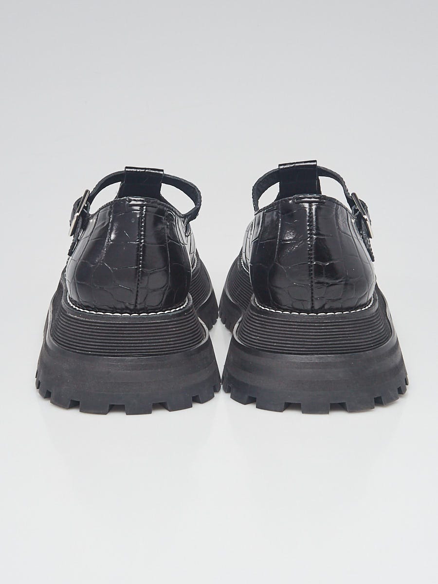 Burberry Black Croc Embossed Mary Jane Size 10.5/41 | Yoogi's Closet