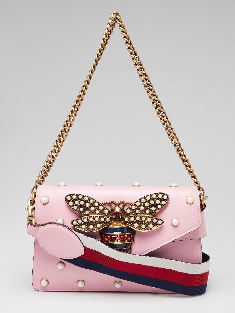 Gucci Pink Leather Pearl Studded Mini Broadway Bee Shoulder Bag