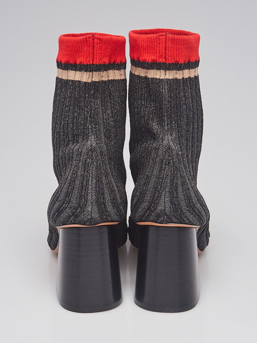 Celine Grey/Orange Knit Fabric Sock Ankle Boots Size 7.5/38