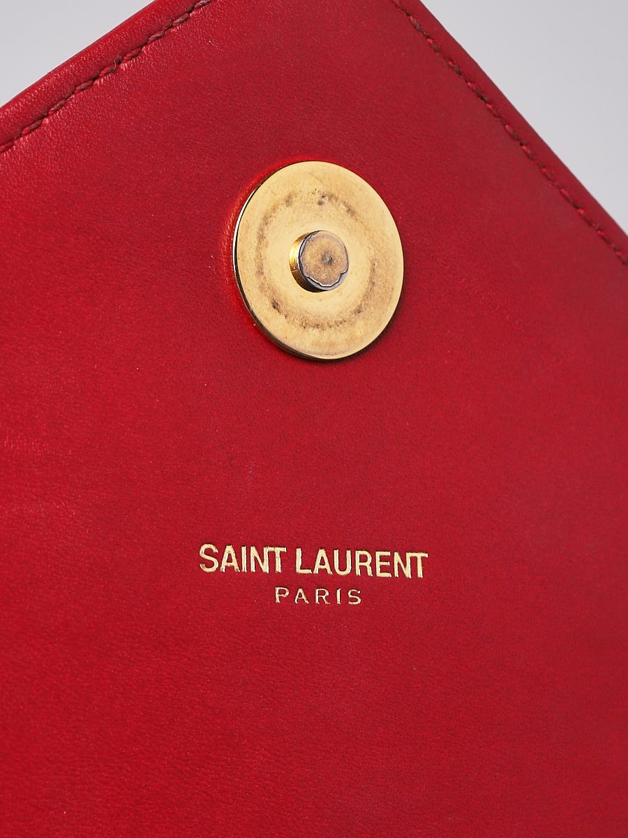 Yves Saint Laurent Red Chevron Quilted Leather Large Envelope Bag