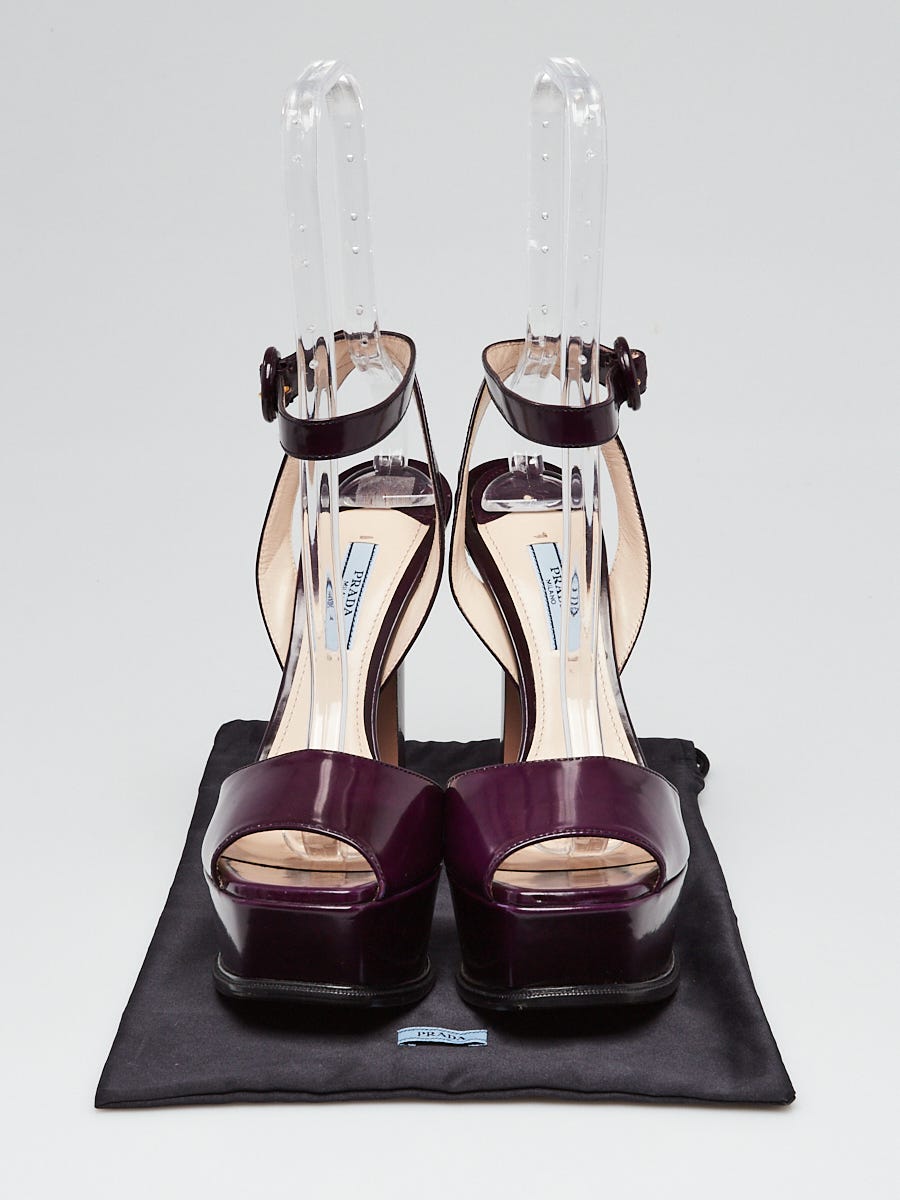 Prada Purple Matte Leather Platform Sandals Size 8.5/39 | Yoogi's