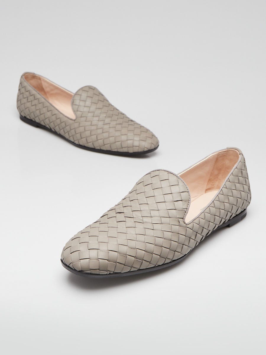 Bottega Veneta Dark Cement Intrecciato Woven Nappa Leather Slipper