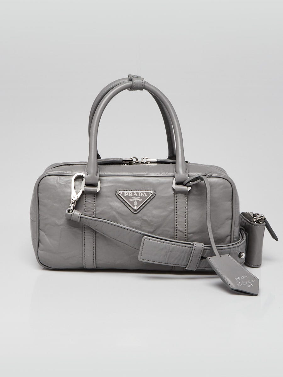 Prada Slate Grey Antique Nappa Leather Small Top Handle Crossbody