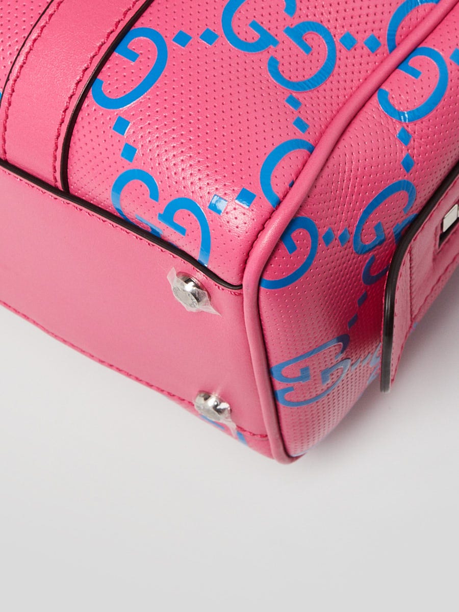 Gucci Pink/Blue GG Perforated Leather Shoulder Duffle Bag