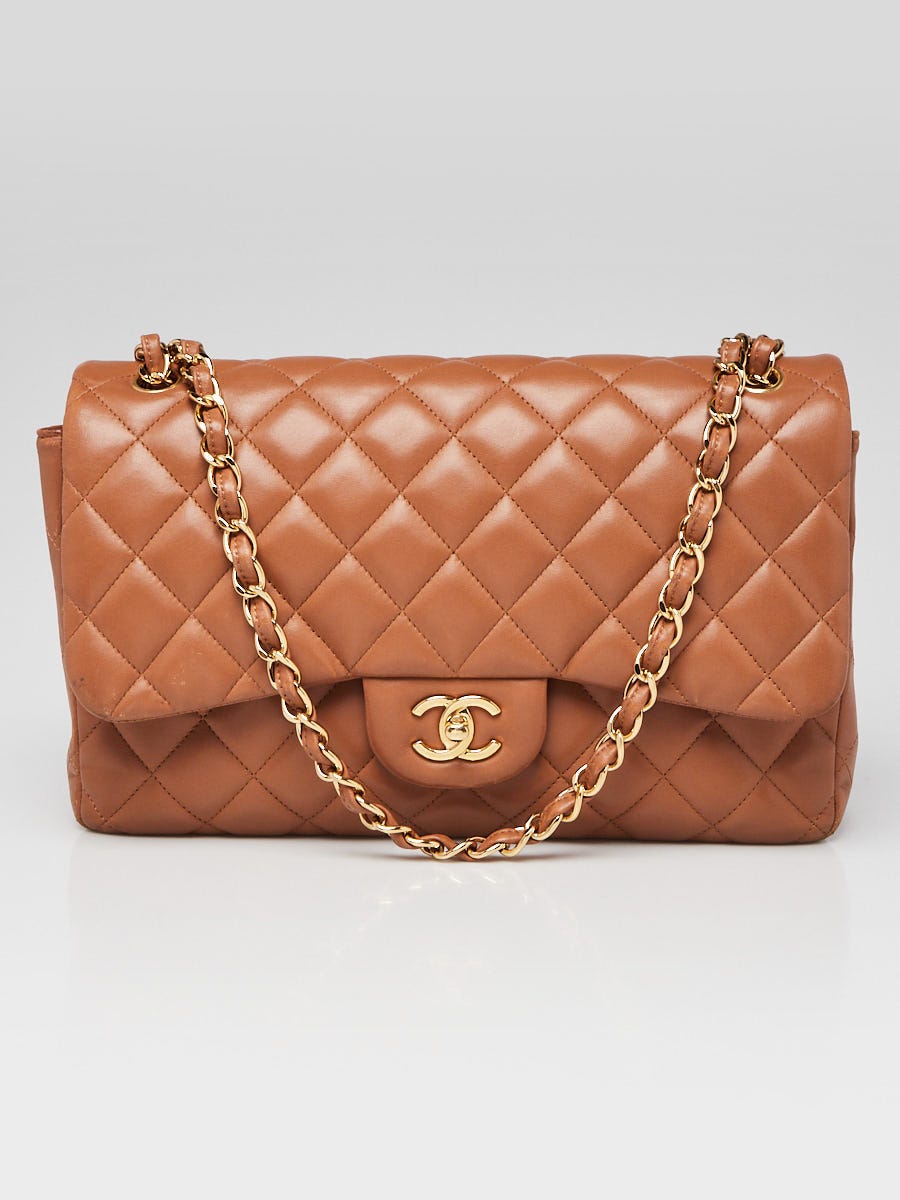 Chanel Camel Quilted Lambskin Leather Classic Jumbo Double Flap
