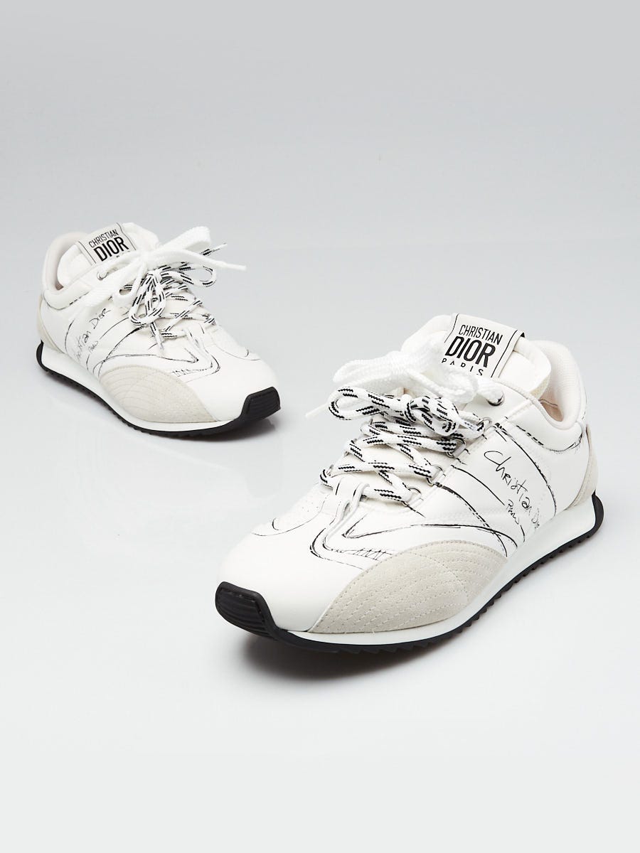 Christian Dior White Nylon Calfskin Leather D-Sketch Sneaker Size