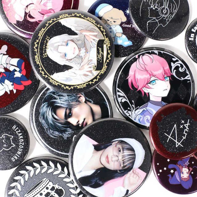 黒グリッター缶バッジ（白押さえアリ） | 缶バッジの達人