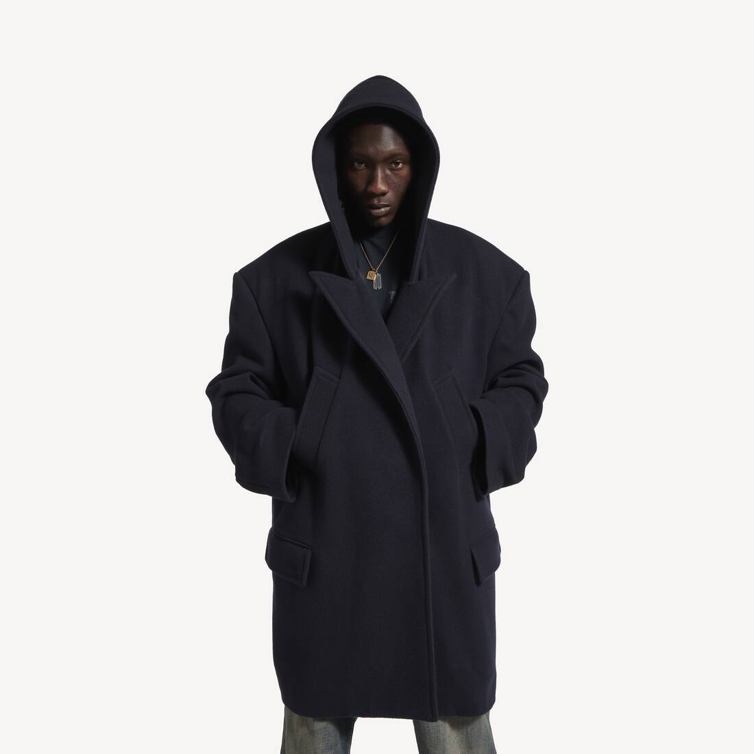 ダークネイビー の メンズ フーデッド ショートコート | Balenciaga JP