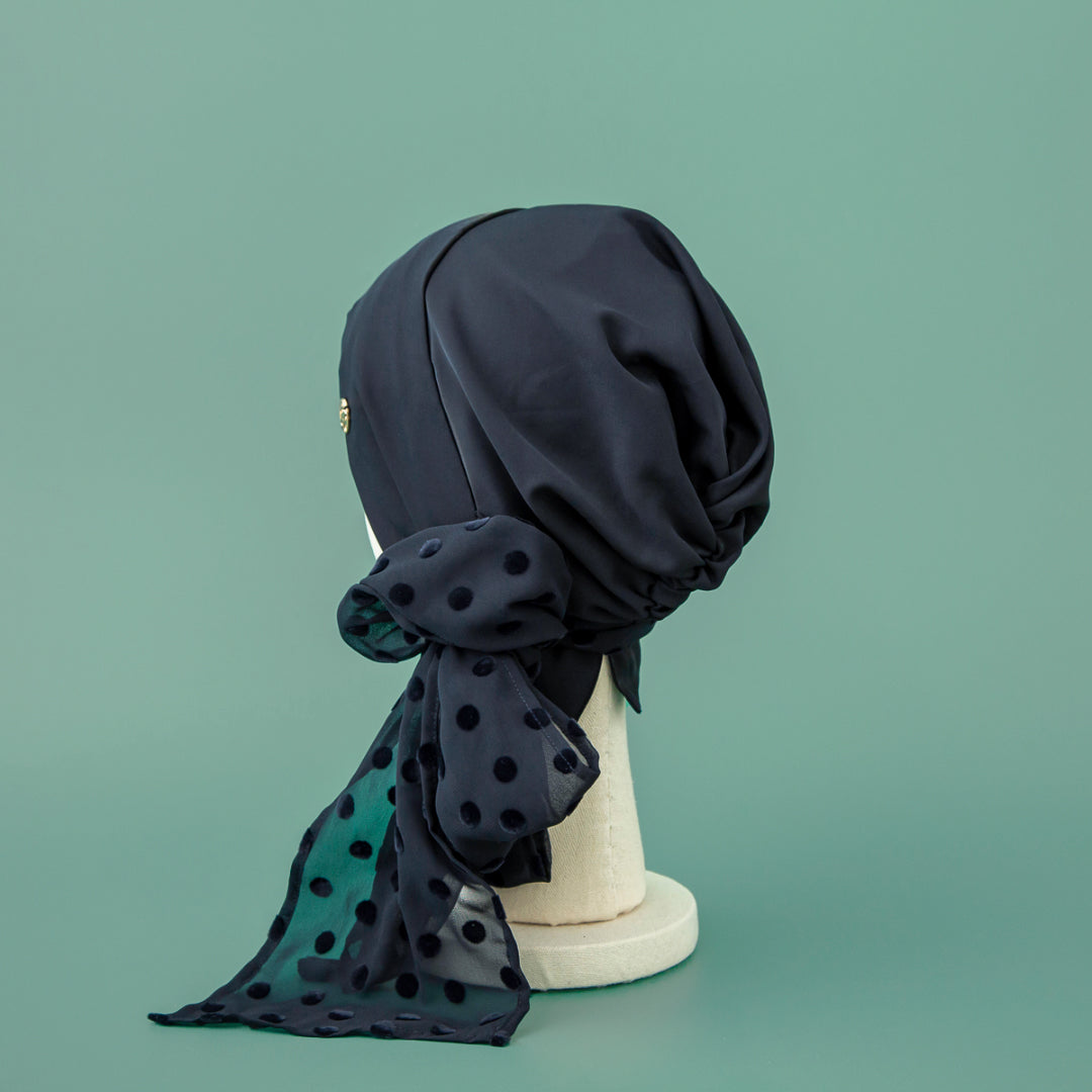 SCARF HAT (S) / Dot Chiffon-Navy – BAREN（バレン）
