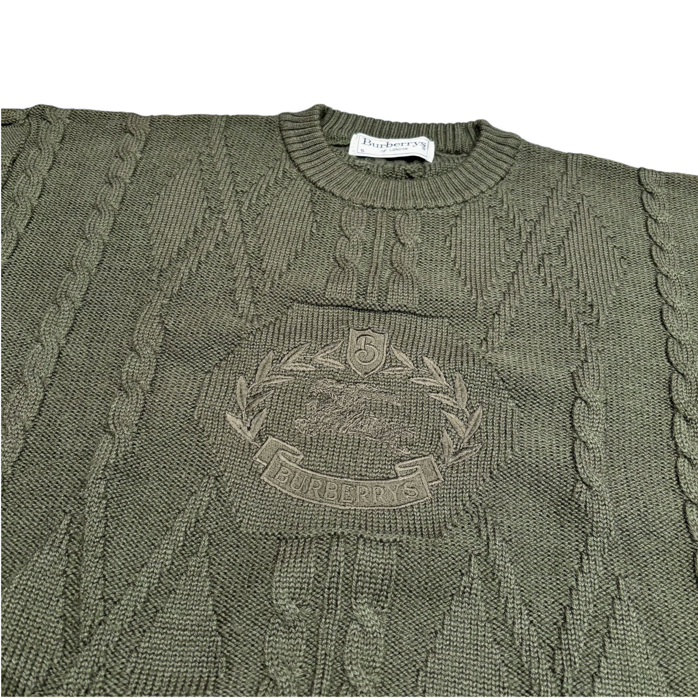 イングランド製 Burberrys Logo Cable Knit Sweater S / バーバリー