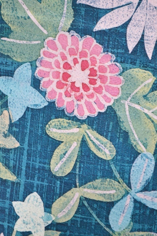 小紋 ボタニカル ろうけつ染め ブルー グリーン ゆったり 美品