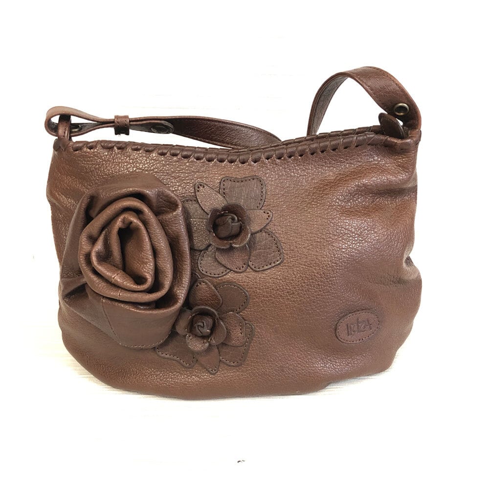 未使用 IBIZA イビサ レザー ショルダーバッグ ブラウン 花 薔薇