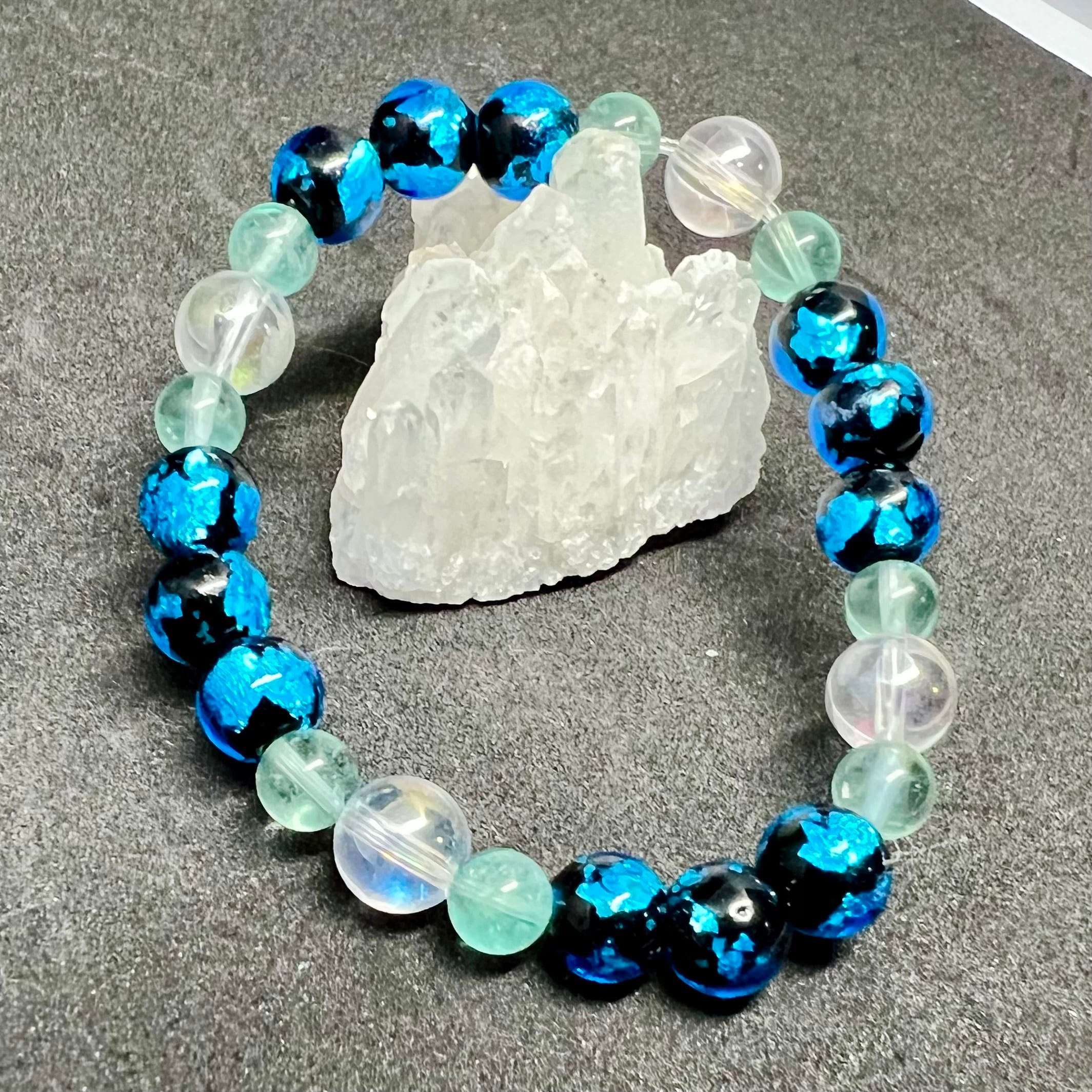 1点もの】天然石ブレスレット(青蛍石、ブルーフローライト、水晶) | 再構堂