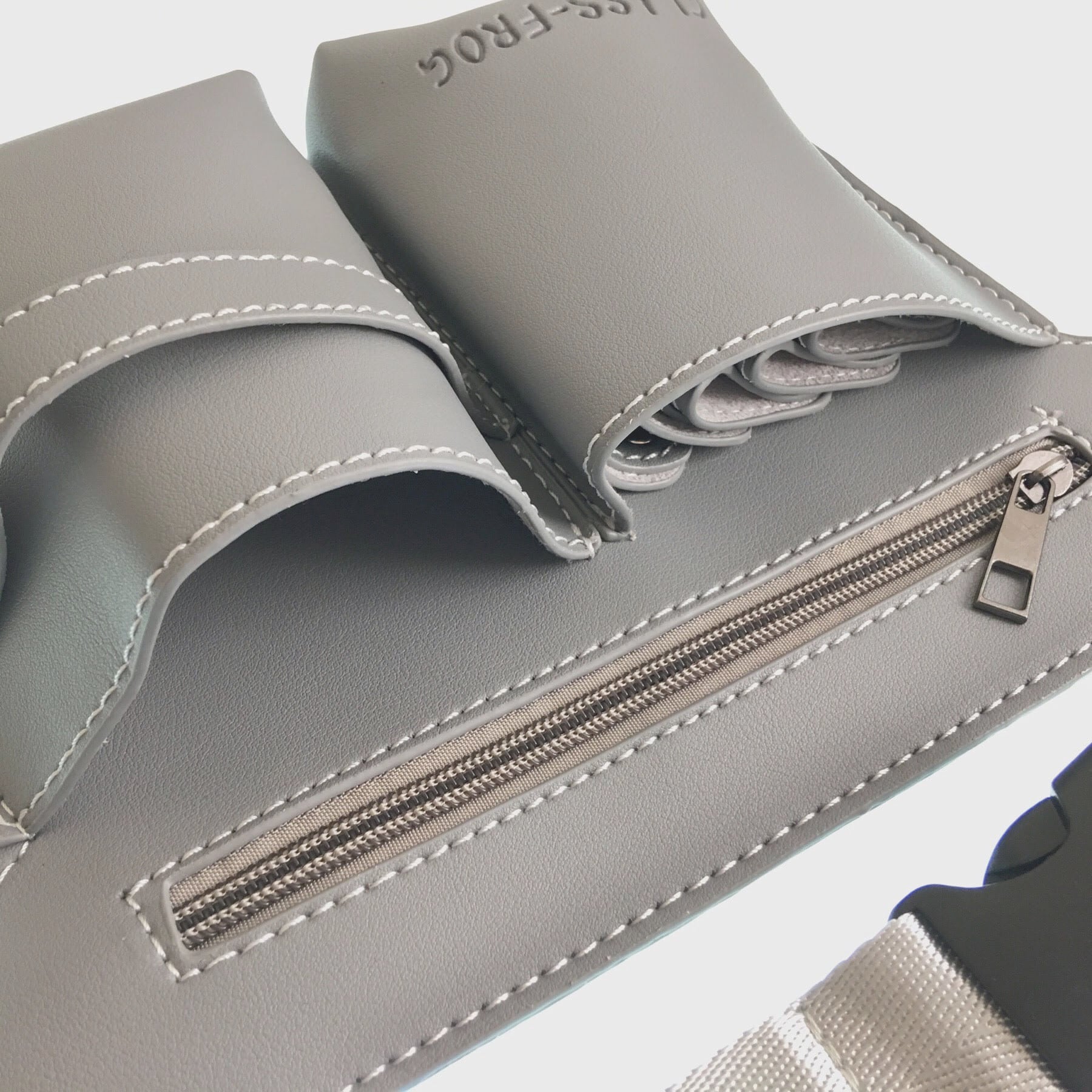 シザーケース グレー ウエストポーチ ハサミ5丁 PUレザー 美容師