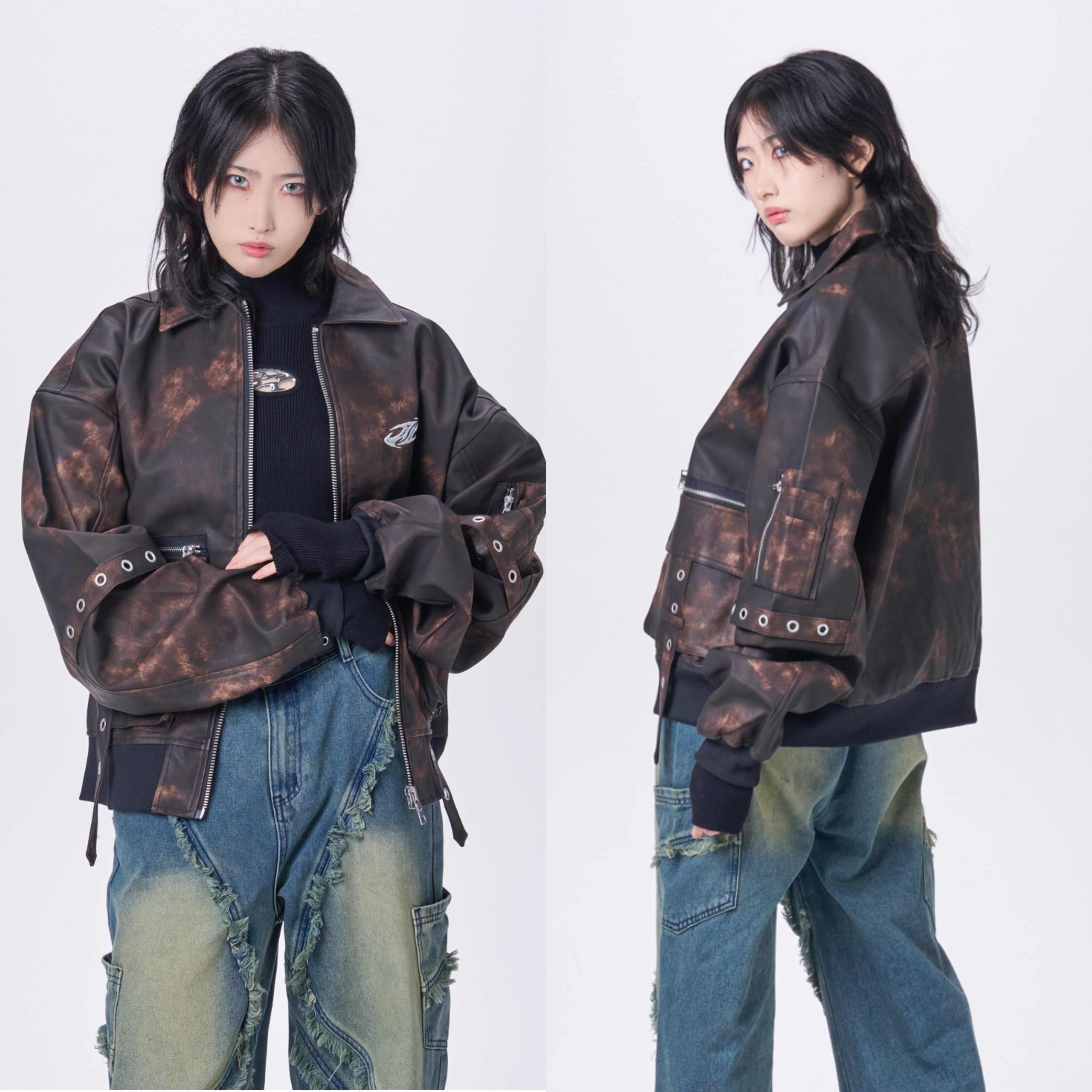 BARCON PUレザーブルゾン グランジ Y2K | 韓国系ユニセックスTHICC